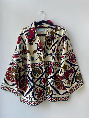 Suzani Hand Embroidered Short Jacket - Navy & Red - HAYGEN