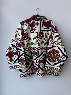 Suzani Hand Embroidered Short Jacket - Navy & Red - HAYGEN