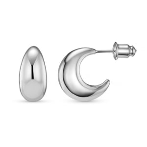 Tapered Dome Hoop Earrings - Silver - HAYGEN